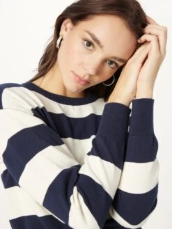 Noisy May Pulls Maille Fine Pull-over Femme Bleu Foncé / Blanc -Noisy May 39e3f7ba38a053cee0a1791c7f1bbd15