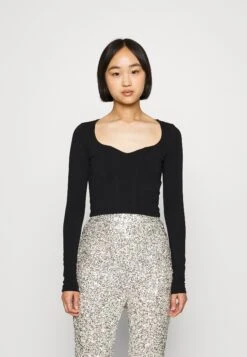 Noisy May Petite Nmkerry Corset Cropped - T-Shirt À Manches Longues - Black