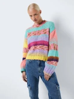 Noisy May Pulls Maille Fine Pull-over DAXY Femme Jaune / Violet Clair -Noisy May cf8e47483f396ea63c8b988d6ea82d84