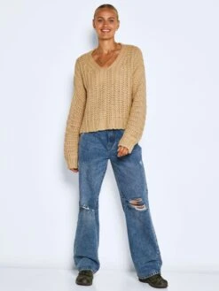 Noisy May Pulls Maille Fine Pull-over STEVE Femme Sable -Noisy May eef61868ee44d5d4744e043120bf0d03